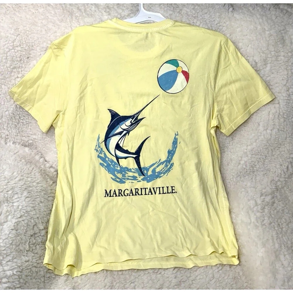 Margaritaville T-shirt Yellow Short Sleeve Marlin Fish Beach Vacation Tee Size L - Picture 3 of 4